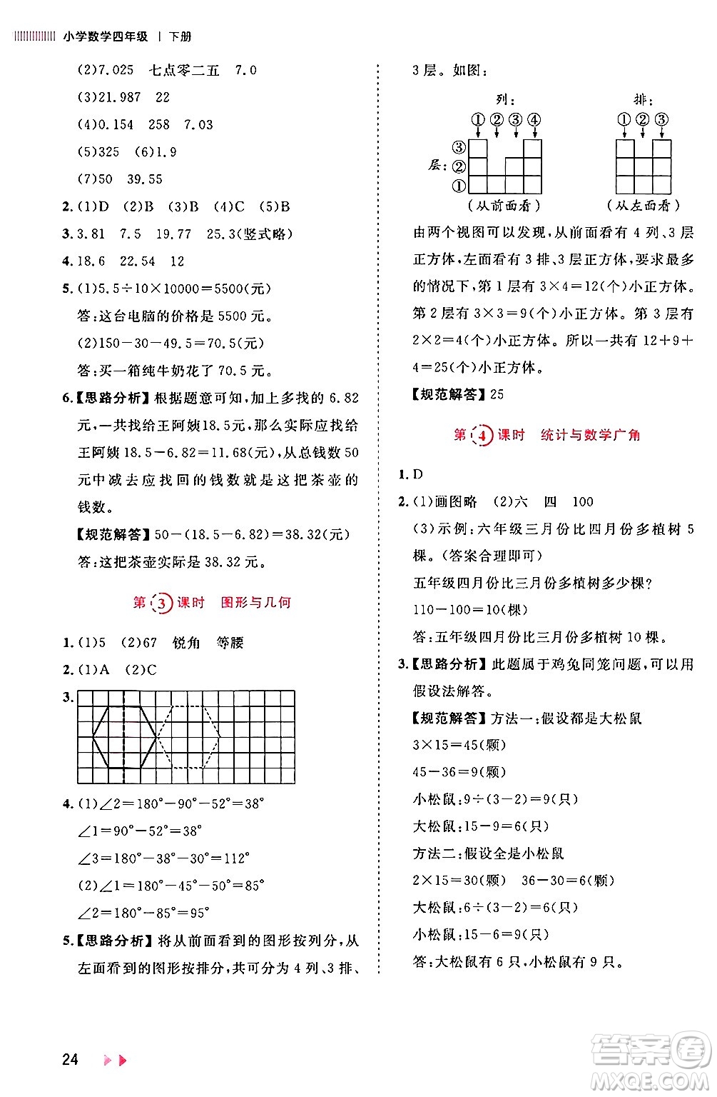 安徽師范大學(xué)出版社2024年春訓(xùn)練達(dá)人四年級(jí)數(shù)學(xué)下冊(cè)人教版山東專版答案