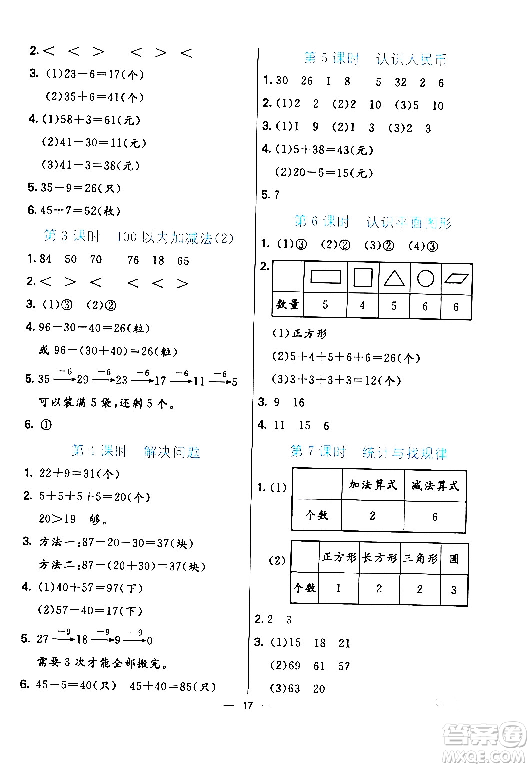 陽(yáng)光出版社2024年春亮點(diǎn)激活提優(yōu)天天練一年級(jí)數(shù)學(xué)下冊(cè)人教版山東專版答案