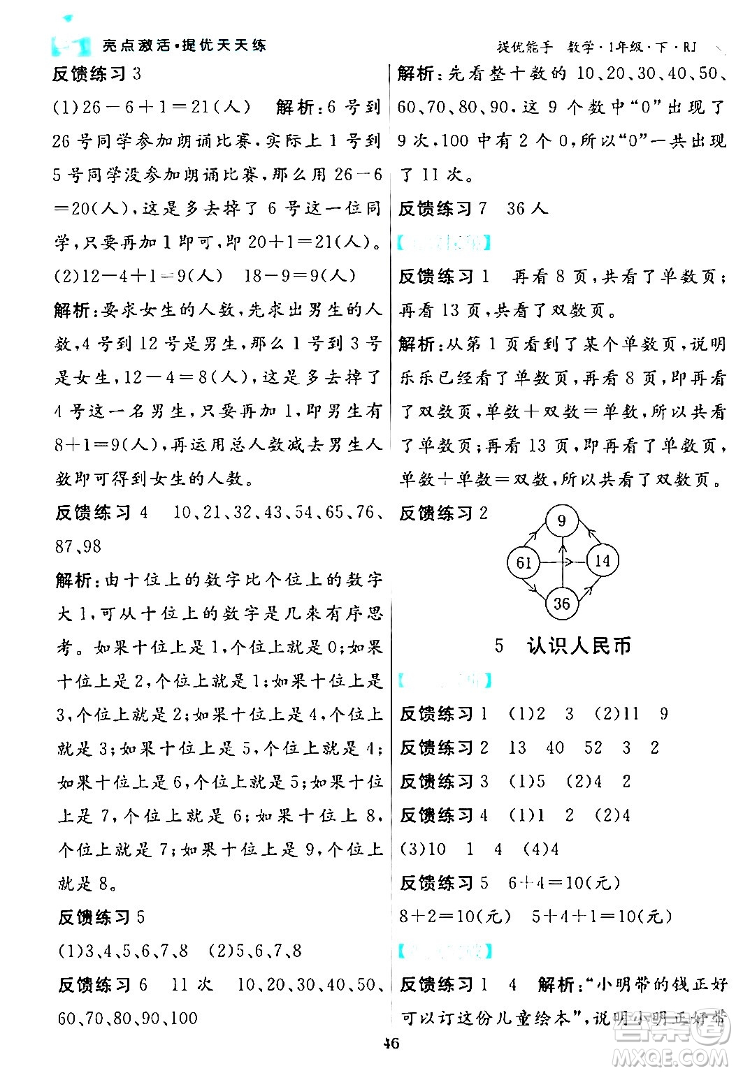 陽(yáng)光出版社2024年春亮點(diǎn)激活提優(yōu)天天練一年級(jí)數(shù)學(xué)下冊(cè)人教版山東專版答案