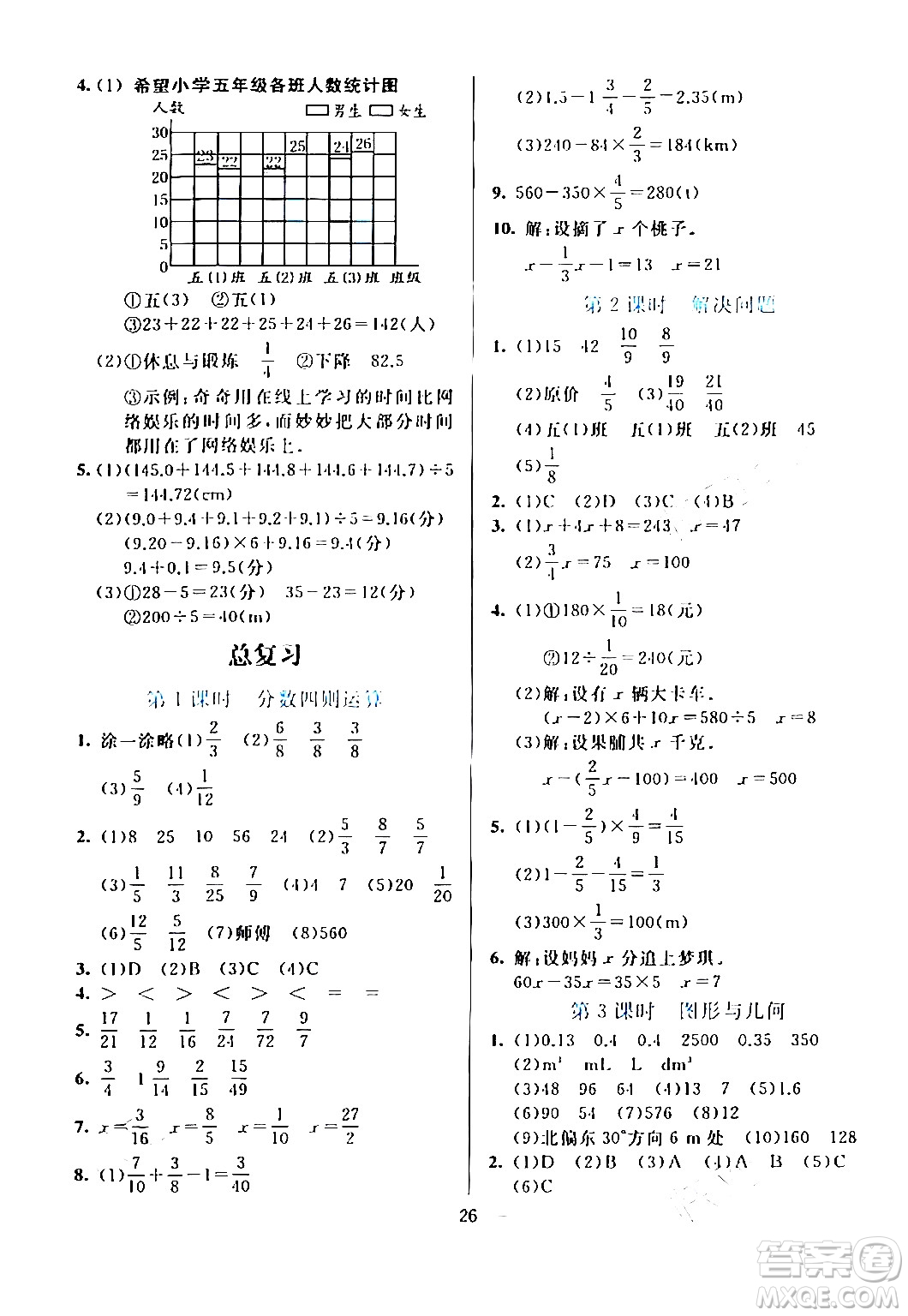 陽(yáng)光出版社2024年春亮點(diǎn)激活提優(yōu)天天練五年級(jí)數(shù)學(xué)下冊(cè)北師大版答案