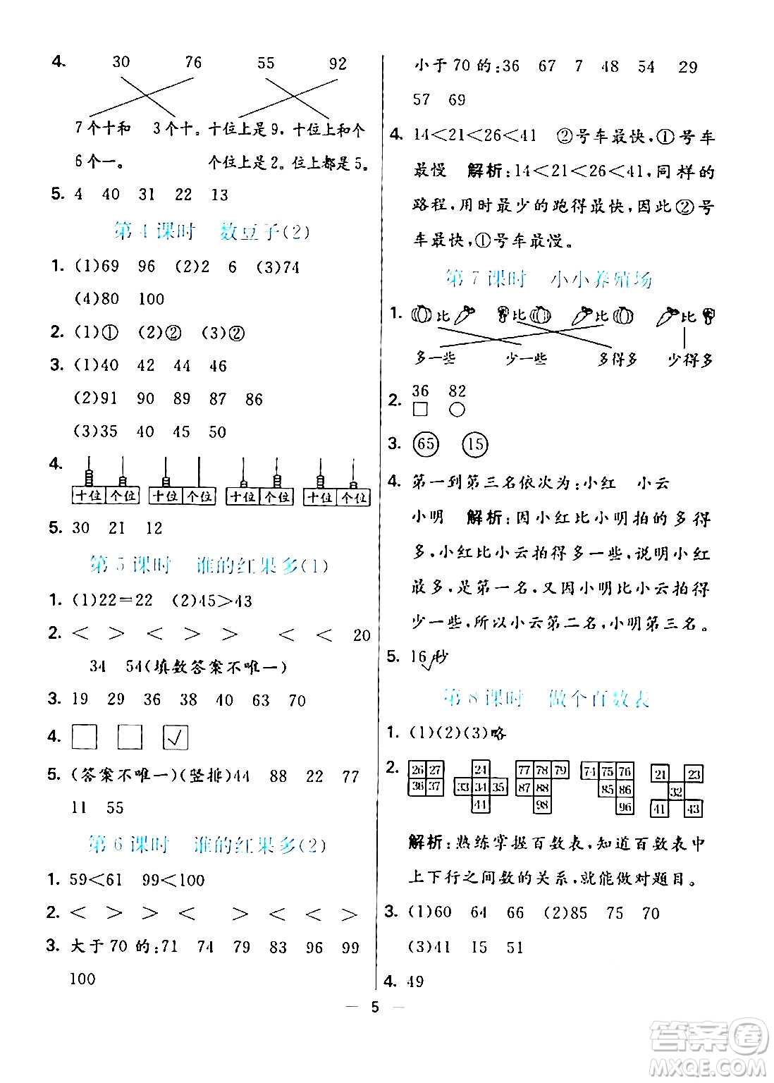 陽光出版社2024年春亮點激活提優(yōu)天天練一年級數(shù)學(xué)下冊北師大版答案