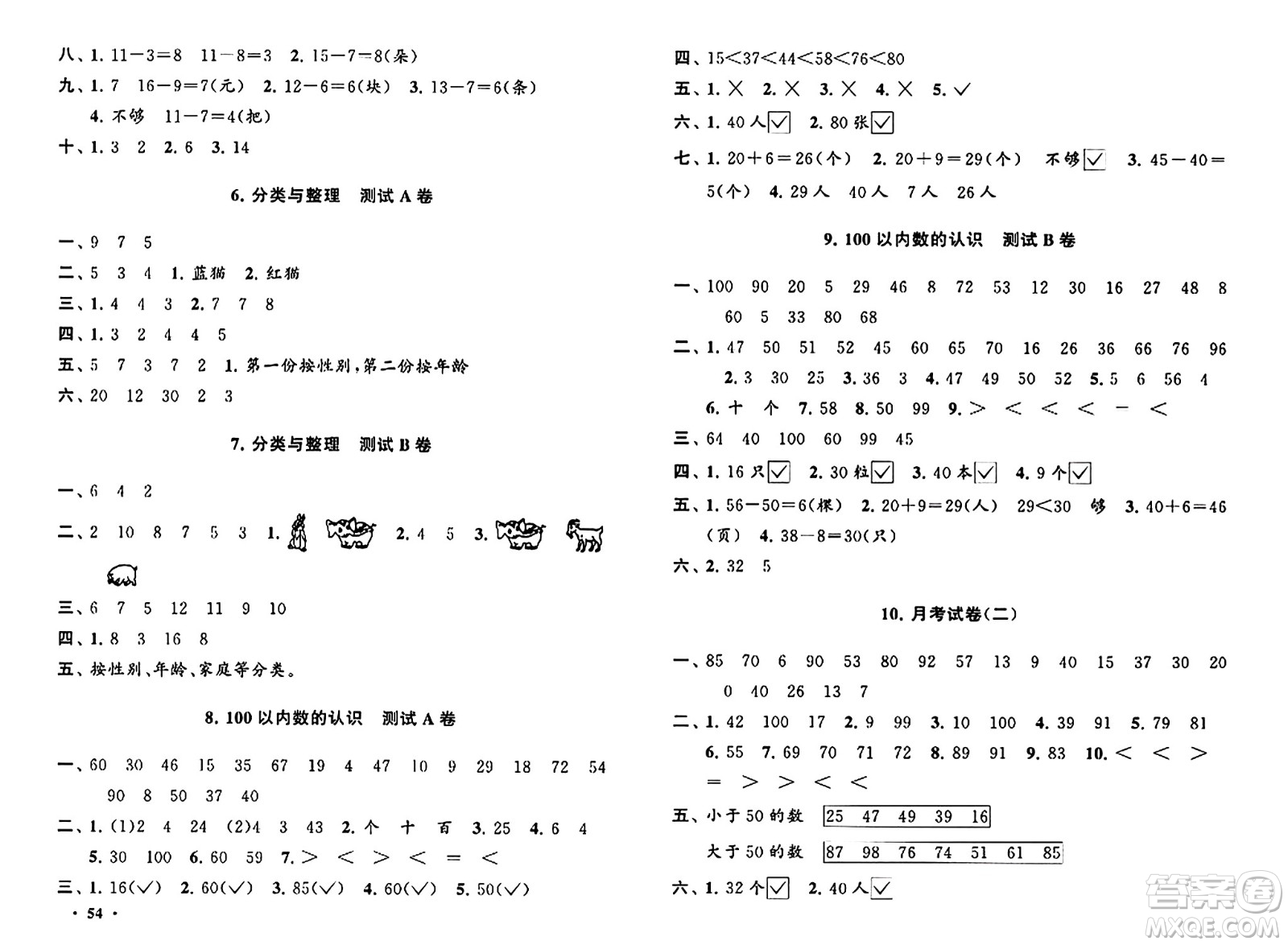 黃山書社2024年春啟東黃岡大試卷一年級數(shù)學下冊人教版答案