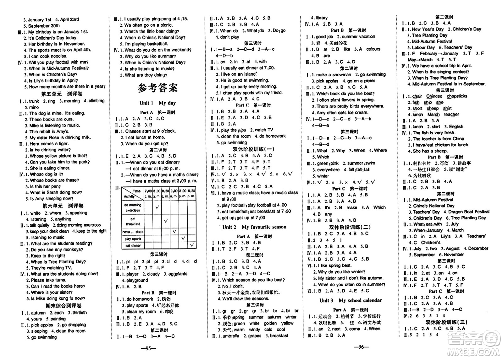 新疆青少年出版社2024年春整合集訓天天練五年級英語下冊人教版答案