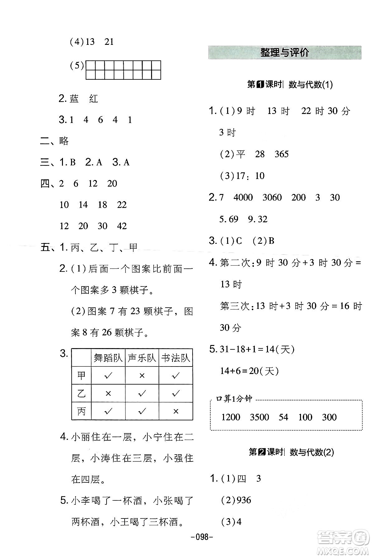 延邊教育出版社2024年春紅對(duì)勾作業(yè)本三年級(jí)數(shù)學(xué)下冊(cè)冀教版答案