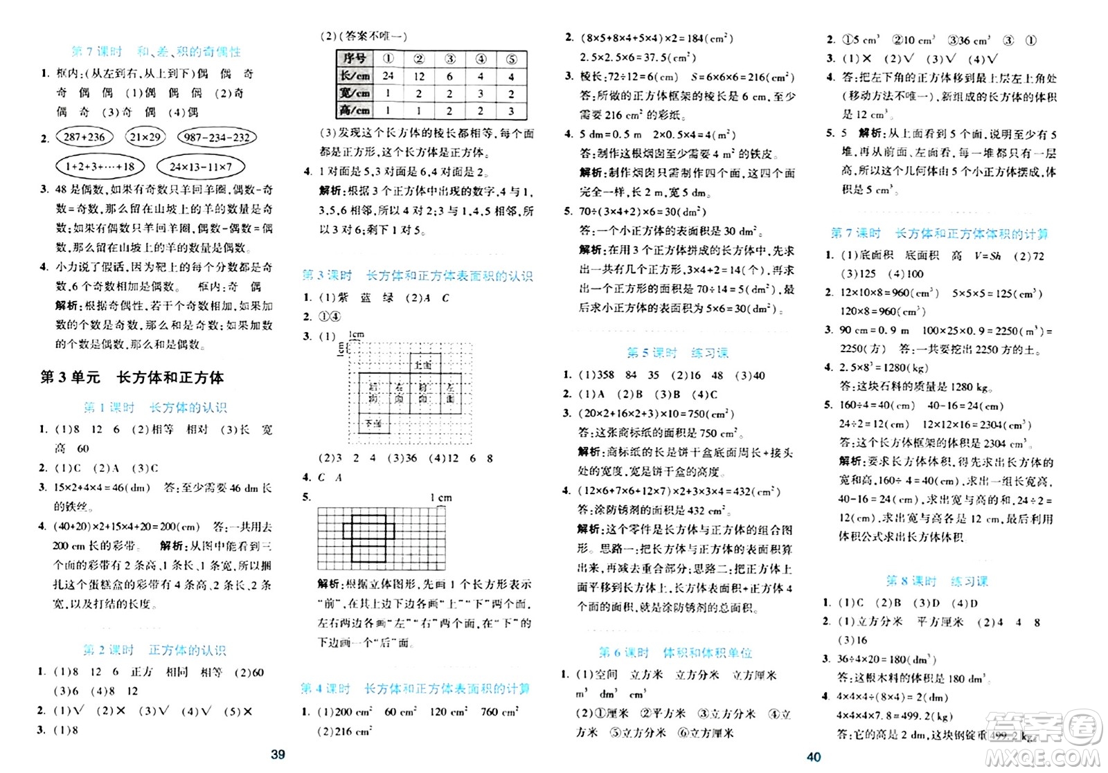 浙江教育出版社2024年春精準學與練五年級數(shù)學下冊人教版答案