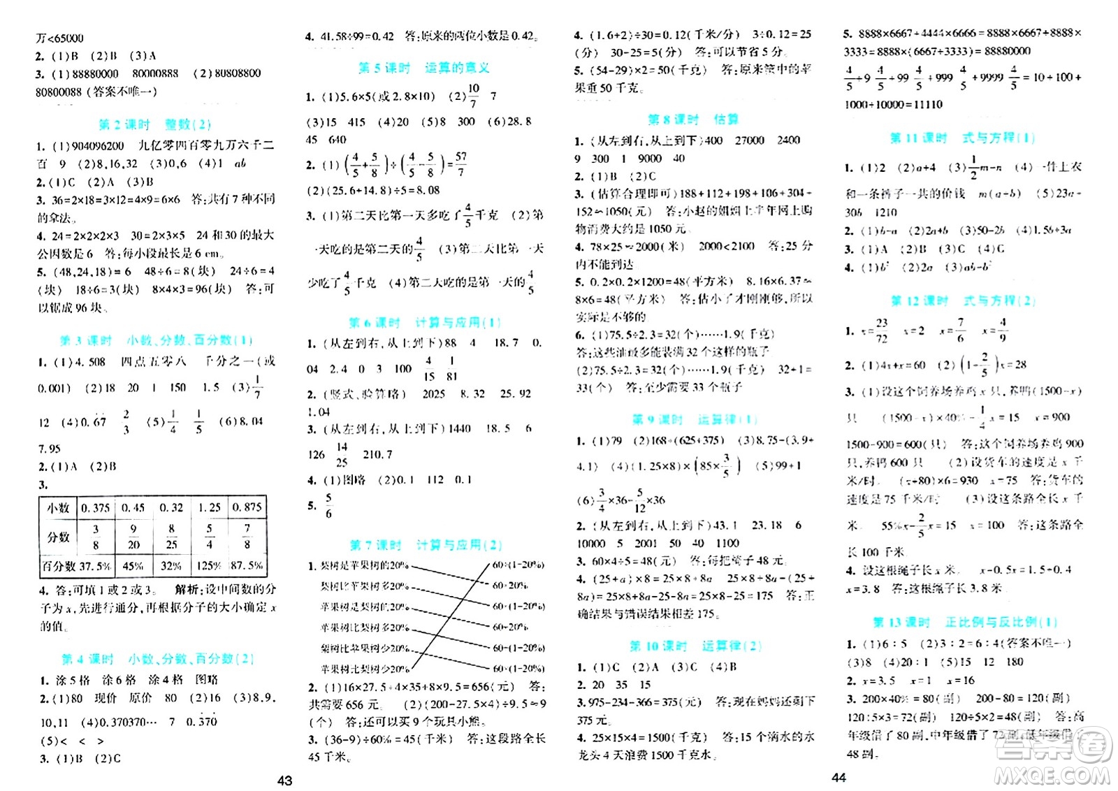 浙江教育出版社2024年春精準(zhǔn)學(xué)與練六年級(jí)數(shù)學(xué)下冊(cè)北師大版答案