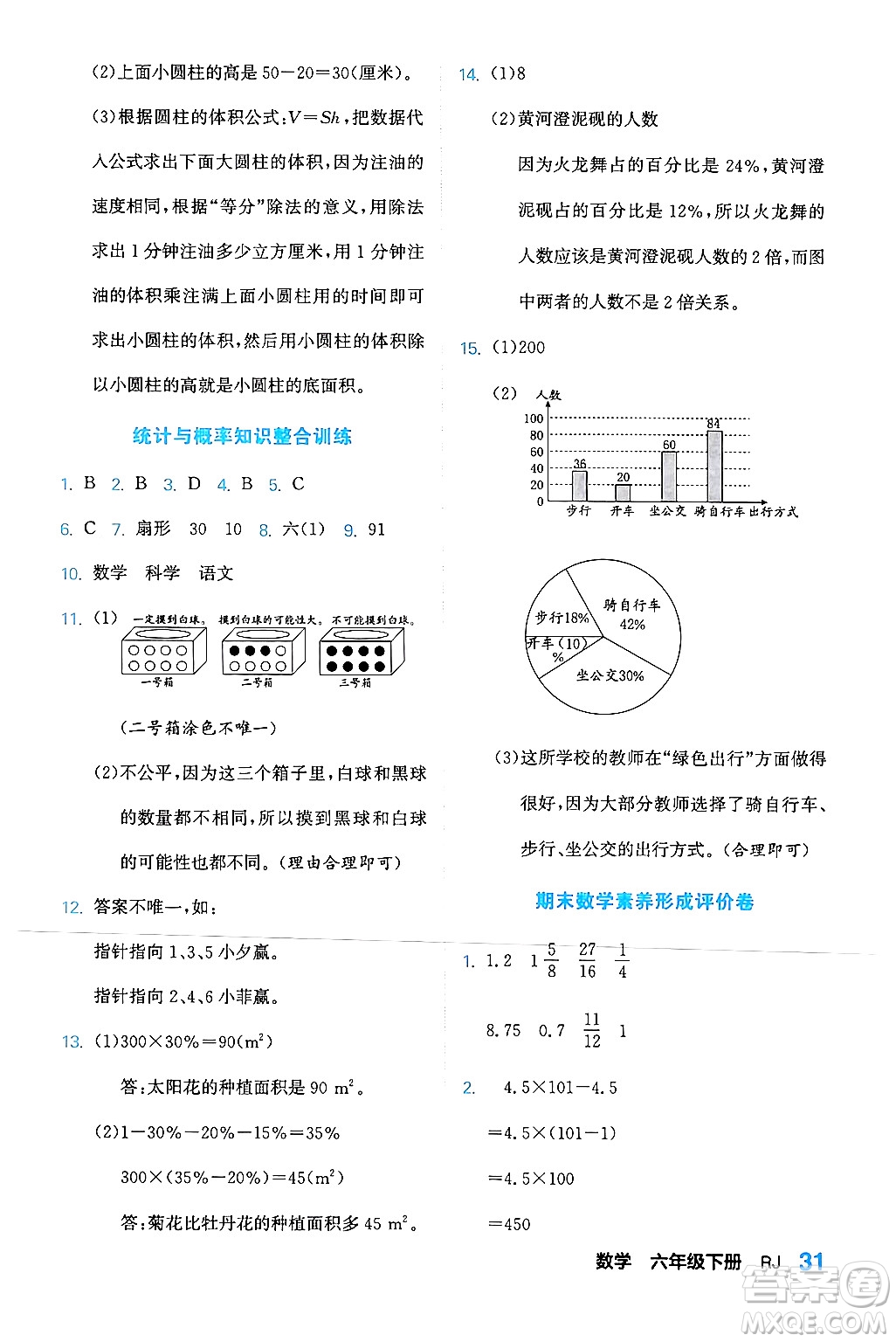 合肥工業(yè)大學(xué)出版社2024年春黃岡課課通同步隨堂檢測(cè)六年級(jí)數(shù)學(xué)下冊(cè)人教版答案