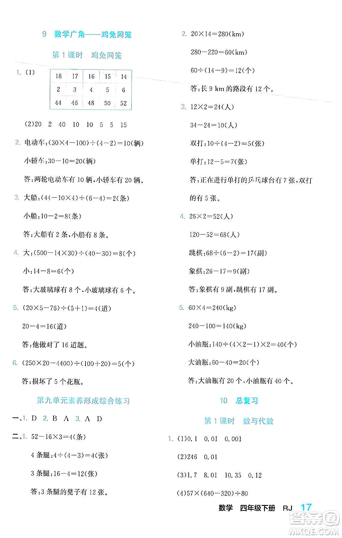 合肥工業(yè)大學出版社2024年春黃岡課課通同步隨堂檢測四年級數(shù)學下冊人教版答案