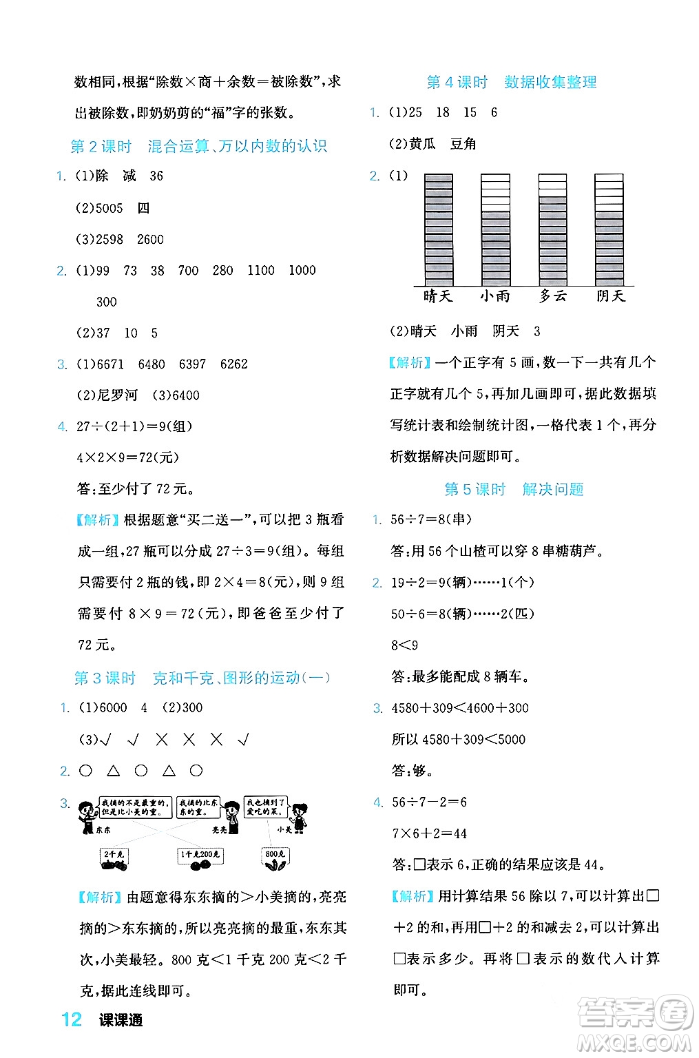 合肥工業(yè)大學(xué)出版社2024年春黃岡課課通同步隨堂檢測二年級數(shù)學(xué)下冊人教版答案