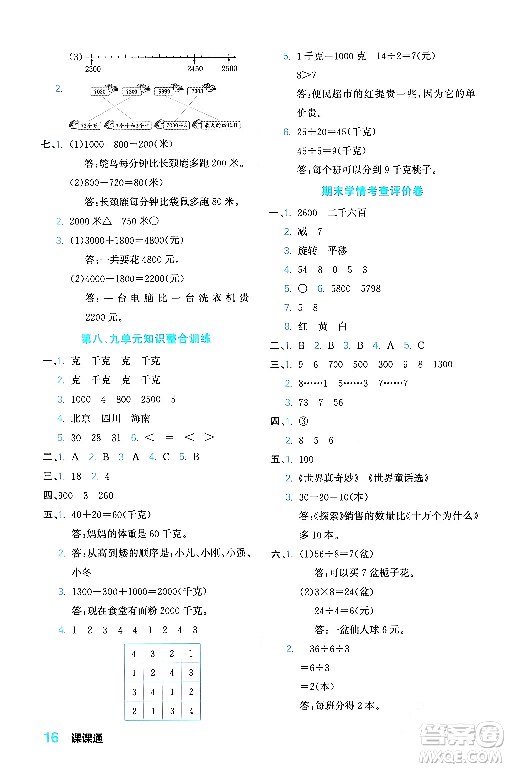 合肥工業(yè)大學(xué)出版社2024年春黃岡課課通同步隨堂檢測二年級數(shù)學(xué)下冊人教版答案