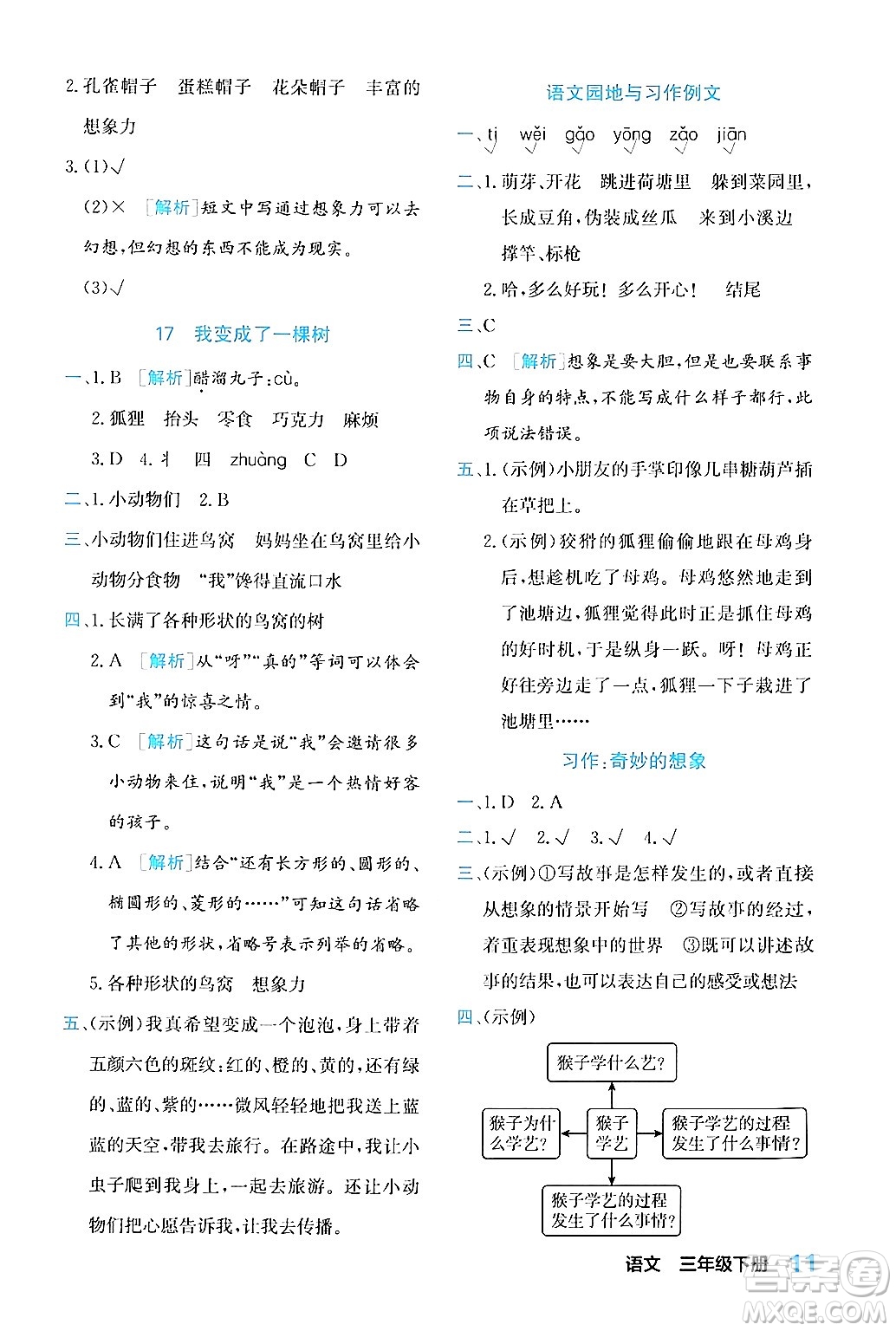 合肥工業(yè)大學(xué)出版社2024年春黃岡課課通同步隨堂檢測(cè)三年級(jí)語文下冊(cè)通用版答案
