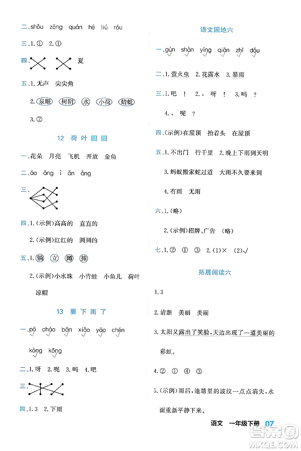 合肥工業(yè)大學(xué)出版社2024年春黃岡課課通同步隨堂檢測(cè)一年級(jí)語(yǔ)文下冊(cè)通用版答案