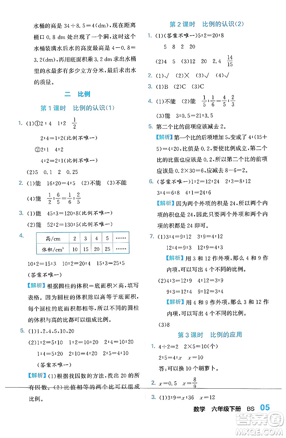 合肥工業(yè)大學(xué)出版社2024年春黃岡課課通同步隨堂檢測六年級數(shù)學(xué)下冊北師大版答案