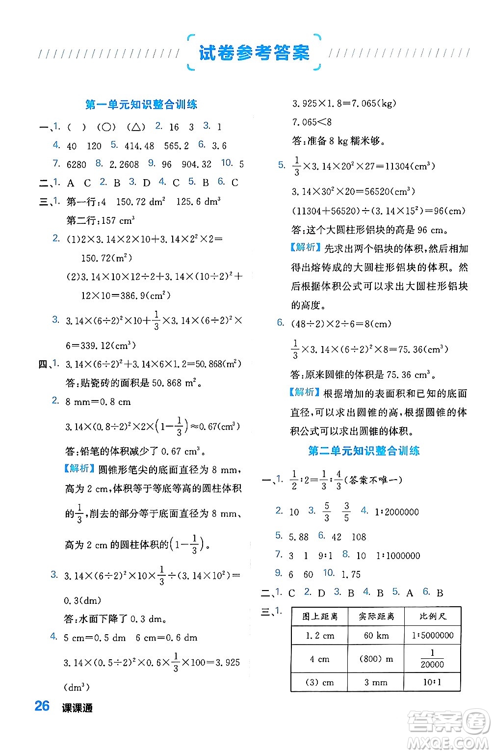 合肥工業(yè)大學(xué)出版社2024年春黃岡課課通同步隨堂檢測六年級數(shù)學(xué)下冊北師大版答案