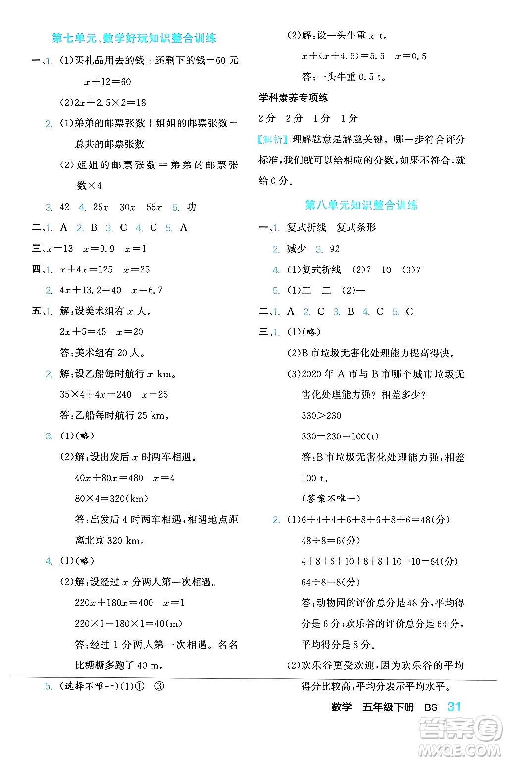 合肥工業(yè)大學(xué)出版社2024年春黃岡課課通同步隨堂檢測五年級數(shù)學(xué)下冊北師大版答案