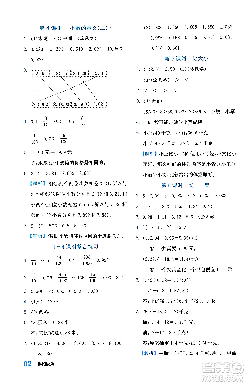 合肥工業(yè)大學出版社2024年春黃岡課課通同步隨堂檢測四年級數(shù)學下冊北師大版答案
