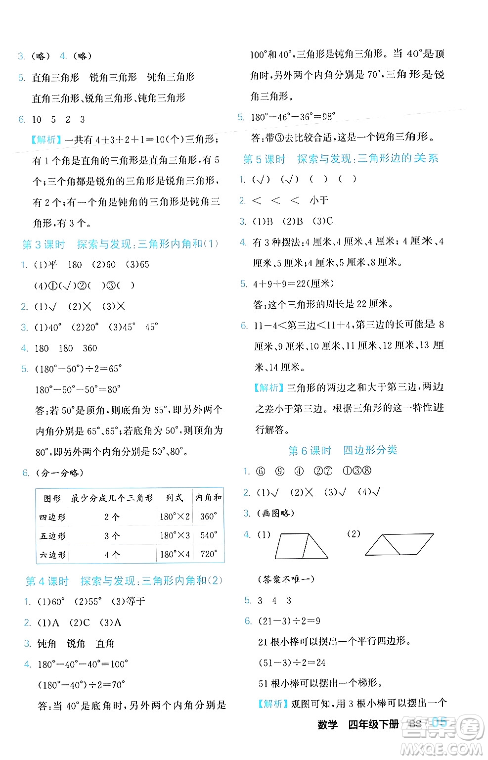 合肥工業(yè)大學出版社2024年春黃岡課課通同步隨堂檢測四年級數(shù)學下冊北師大版答案