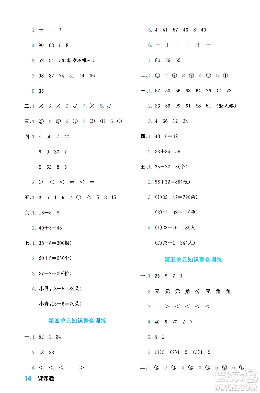 合肥工業(yè)大學(xué)出版社2024年春黃岡課課通同步隨堂檢測一年級數(shù)學(xué)下冊蘇教版答案
