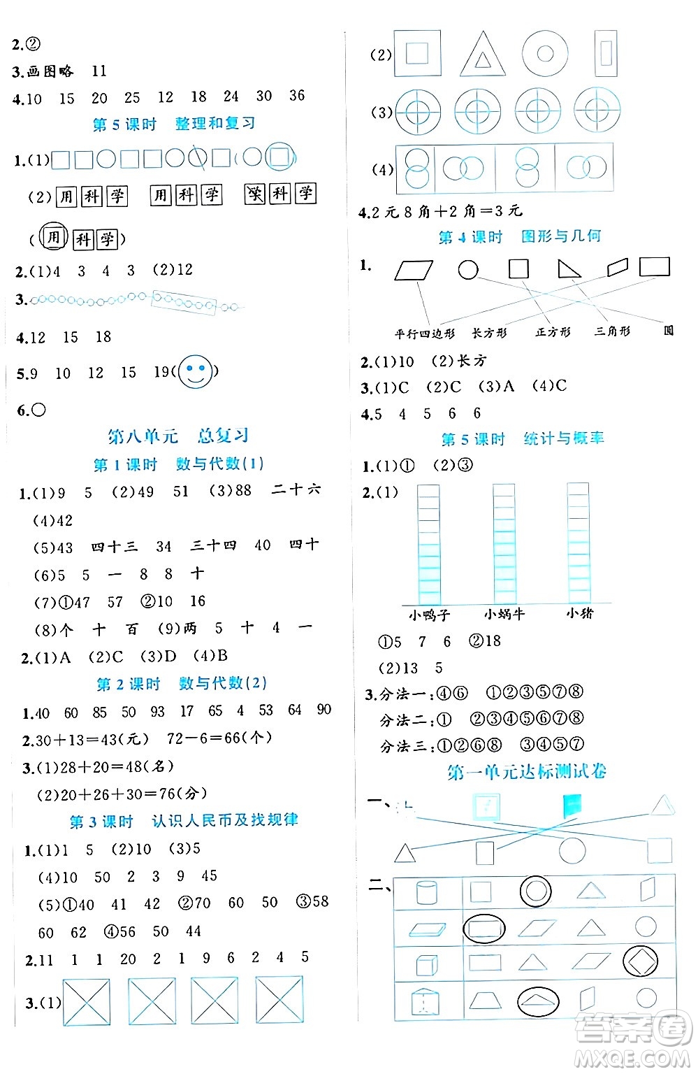 黑龍江教育出版社2024年春黃岡新課堂一年級數(shù)學(xué)下冊人教版答案