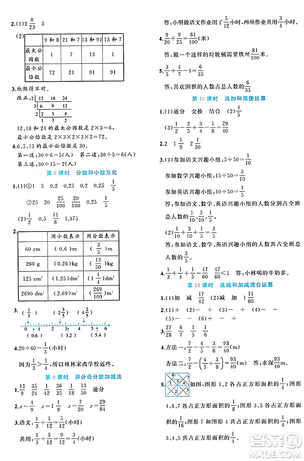 黑龍江教育出版社2024年春黃岡新課堂五年級數學下冊冀教版答案