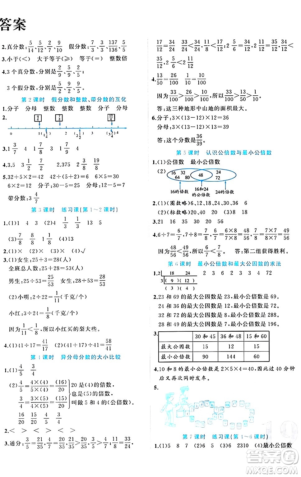 黑龍江教育出版社2024年春黃岡新課堂五年級數學下冊冀教版答案