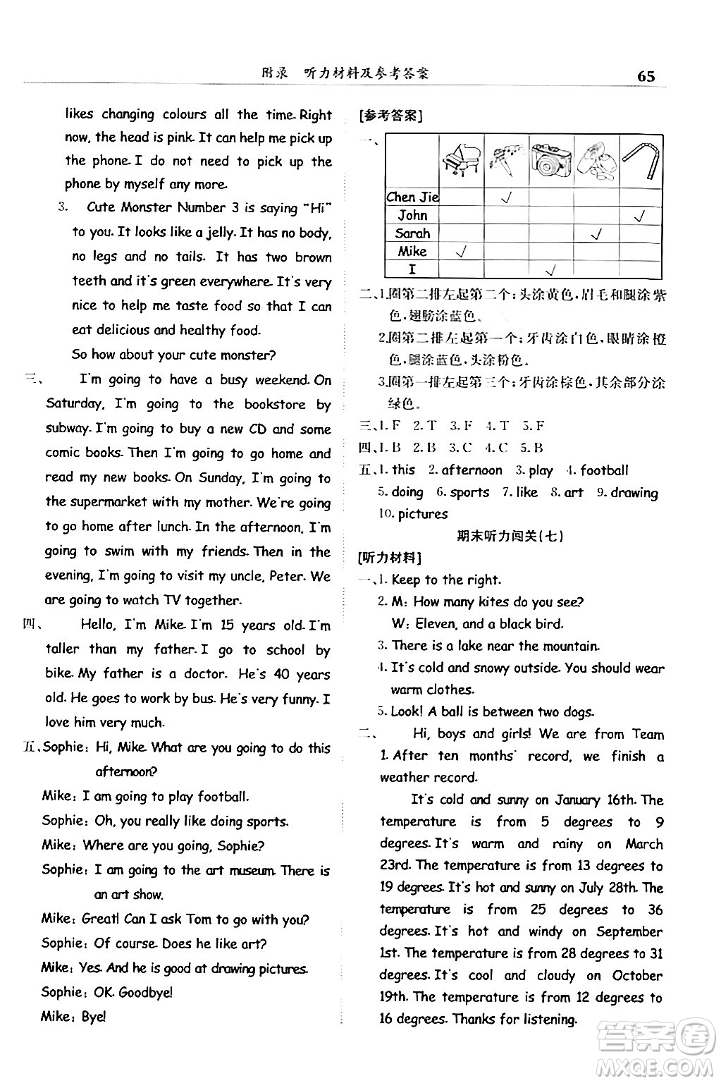 龍門書局2024年春黃岡小狀元滿分沖刺微測驗期末復(fù)習(xí)專用六年級英語下冊人教PEP版答案