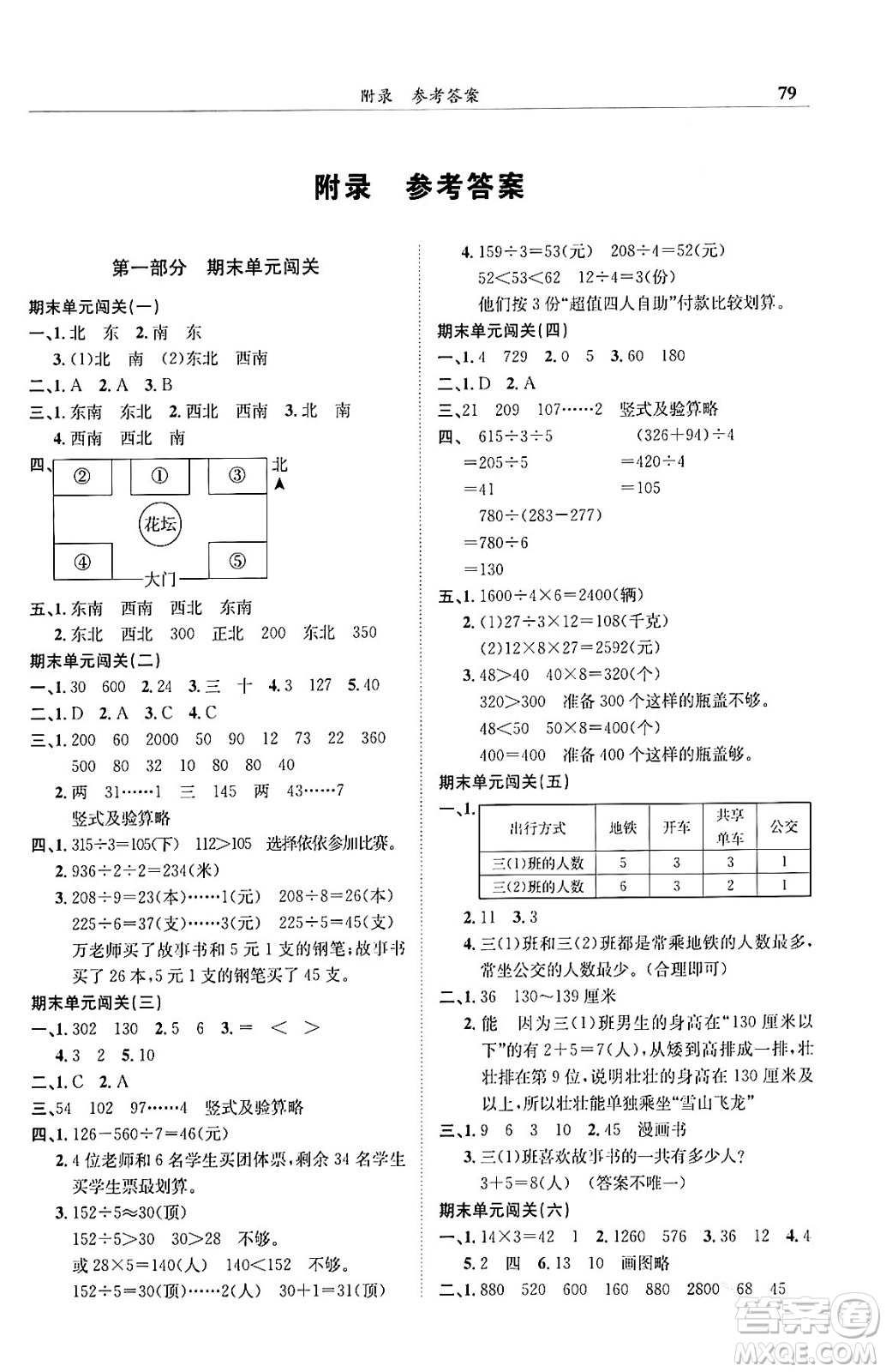 龍門書局2024年春黃岡小狀元滿分沖刺微測驗期末復習專用三年級數(shù)學下冊人教版答案