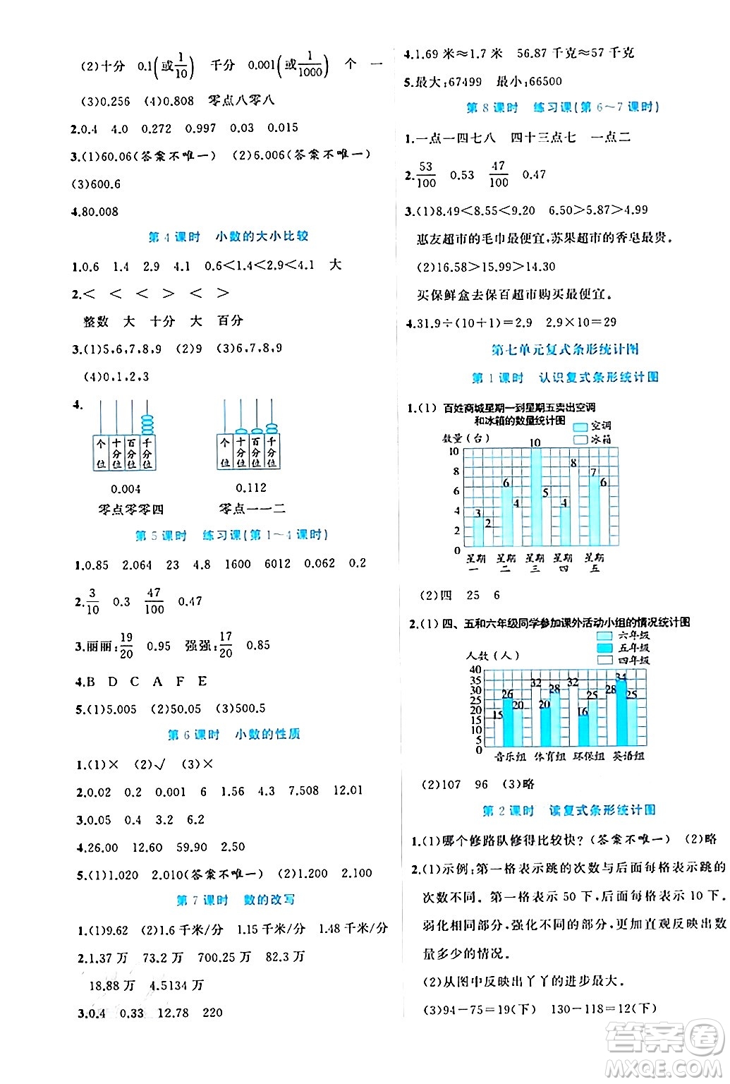 黑龍江教育出版社2024年春黃岡新課堂四年級(jí)數(shù)學(xué)下冊(cè)冀教版答案