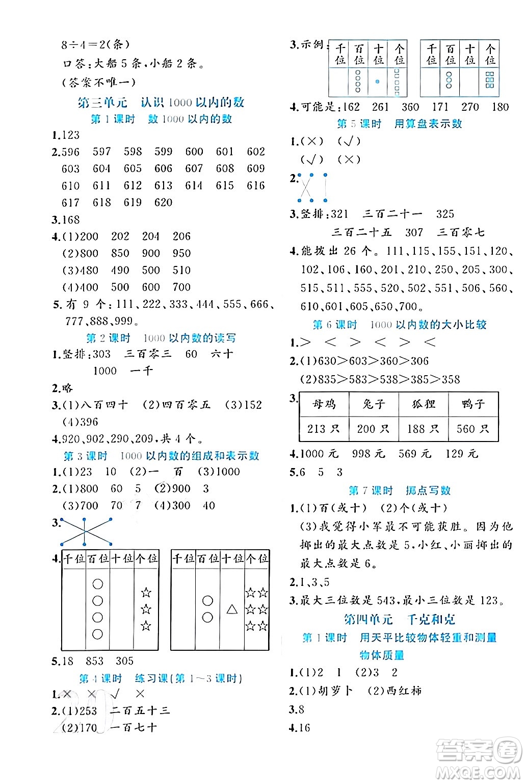 黑龍江教育出版社2024年春黃岡新課堂二年級(jí)數(shù)學(xué)下冊(cè)冀教版答案