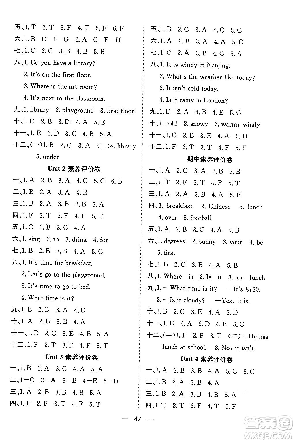 合肥工業(yè)大學(xué)出版社2024年春快樂(lè)學(xué)習(xí)小學(xué)英語(yǔ)隨堂練四年級(jí)英語(yǔ)下冊(cè)人教PEP版答案