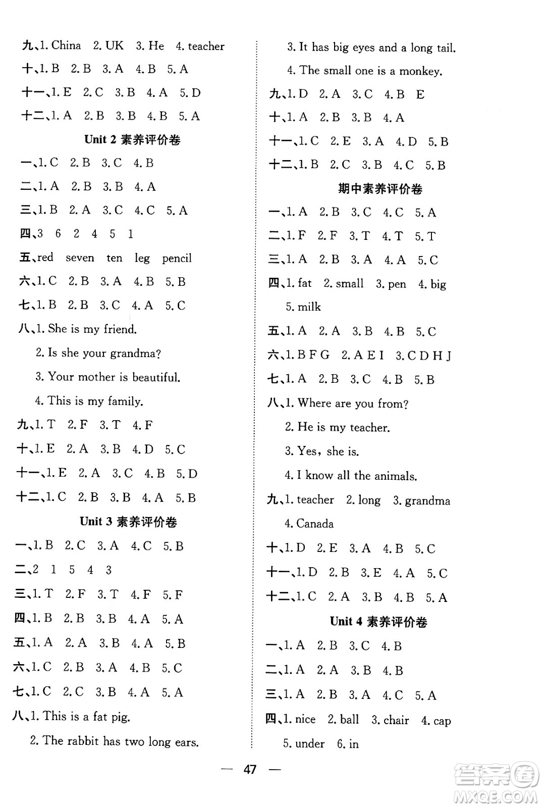 合肥工業(yè)大學出版社2024年春快樂學習小學英語隨堂練三年級英語下冊人教PEP版答案