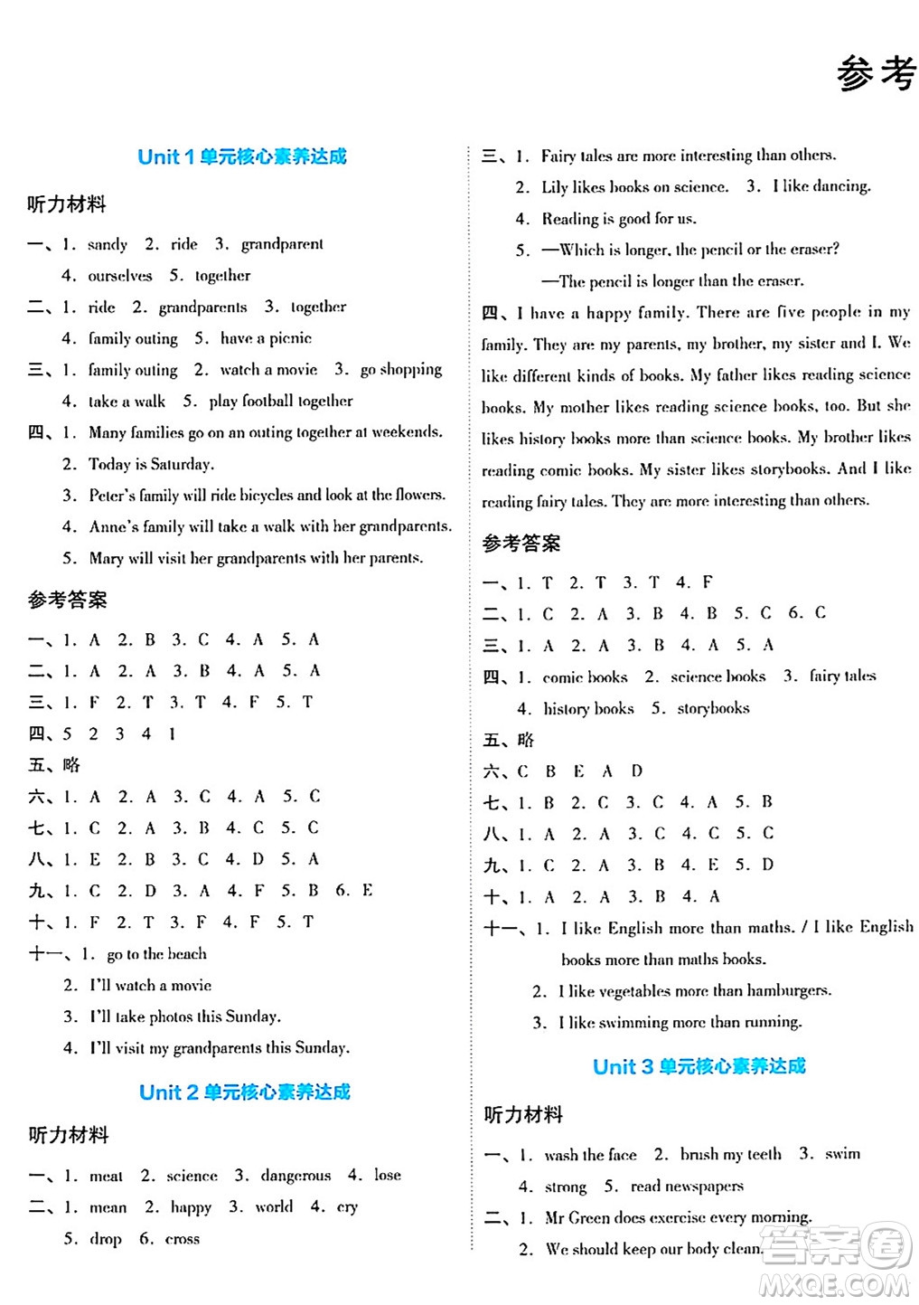 湖南教育出版社2024年春學(xué)科素養(yǎng)與能力提升六年級(jí)英語(yǔ)下冊(cè)湘少版答案