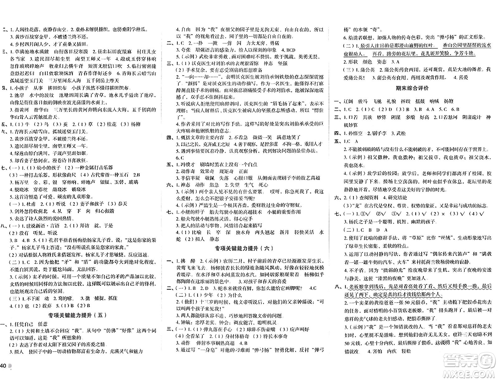 湖南教育出版社2024年春學(xué)科素養(yǎng)與能力提升五年級(jí)語文下冊(cè)通用版答案