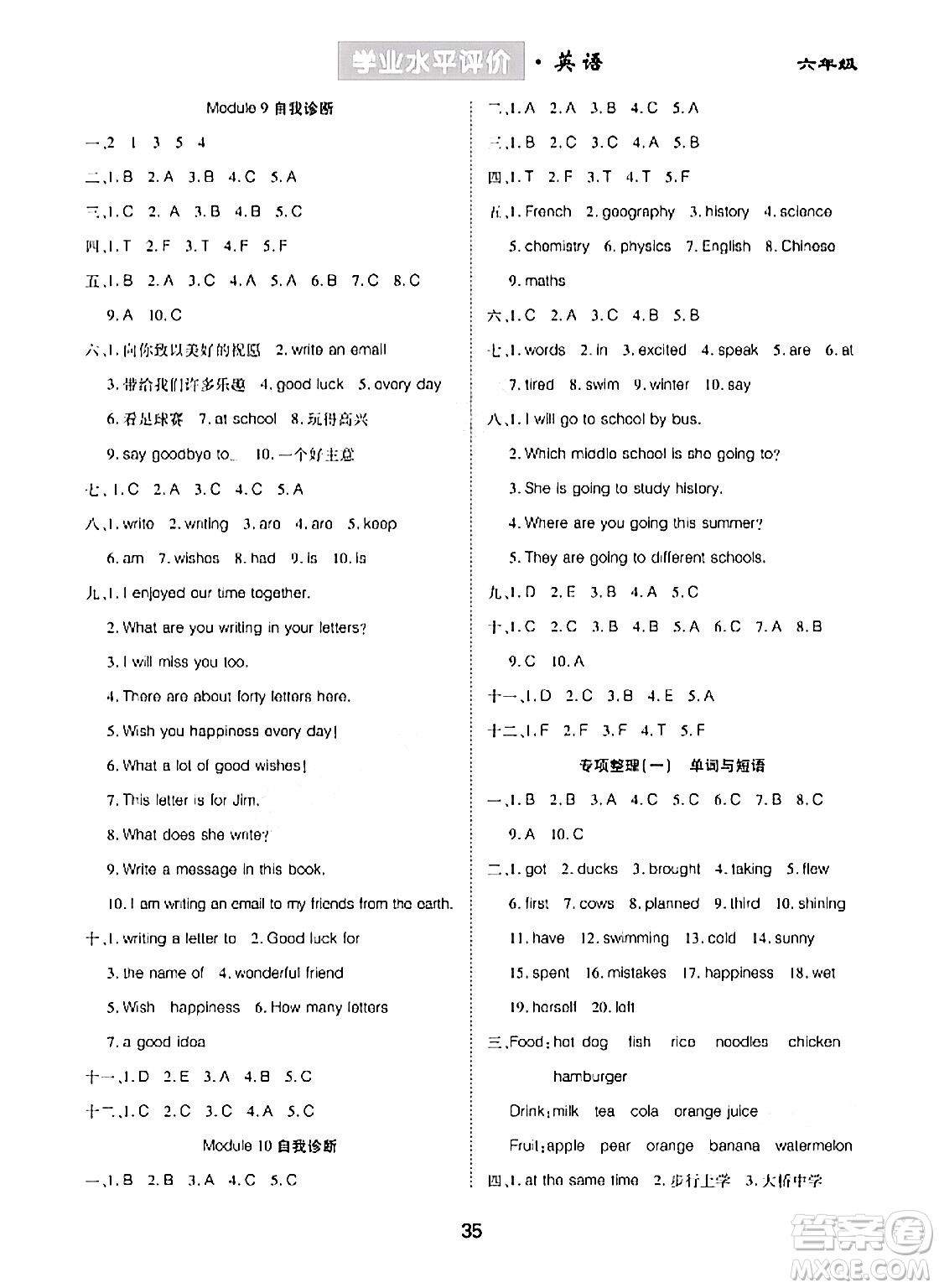 崇文書局2024年春學(xué)業(yè)水平評價核心素養(yǎng)提升專練六年級英語下冊外研版答案