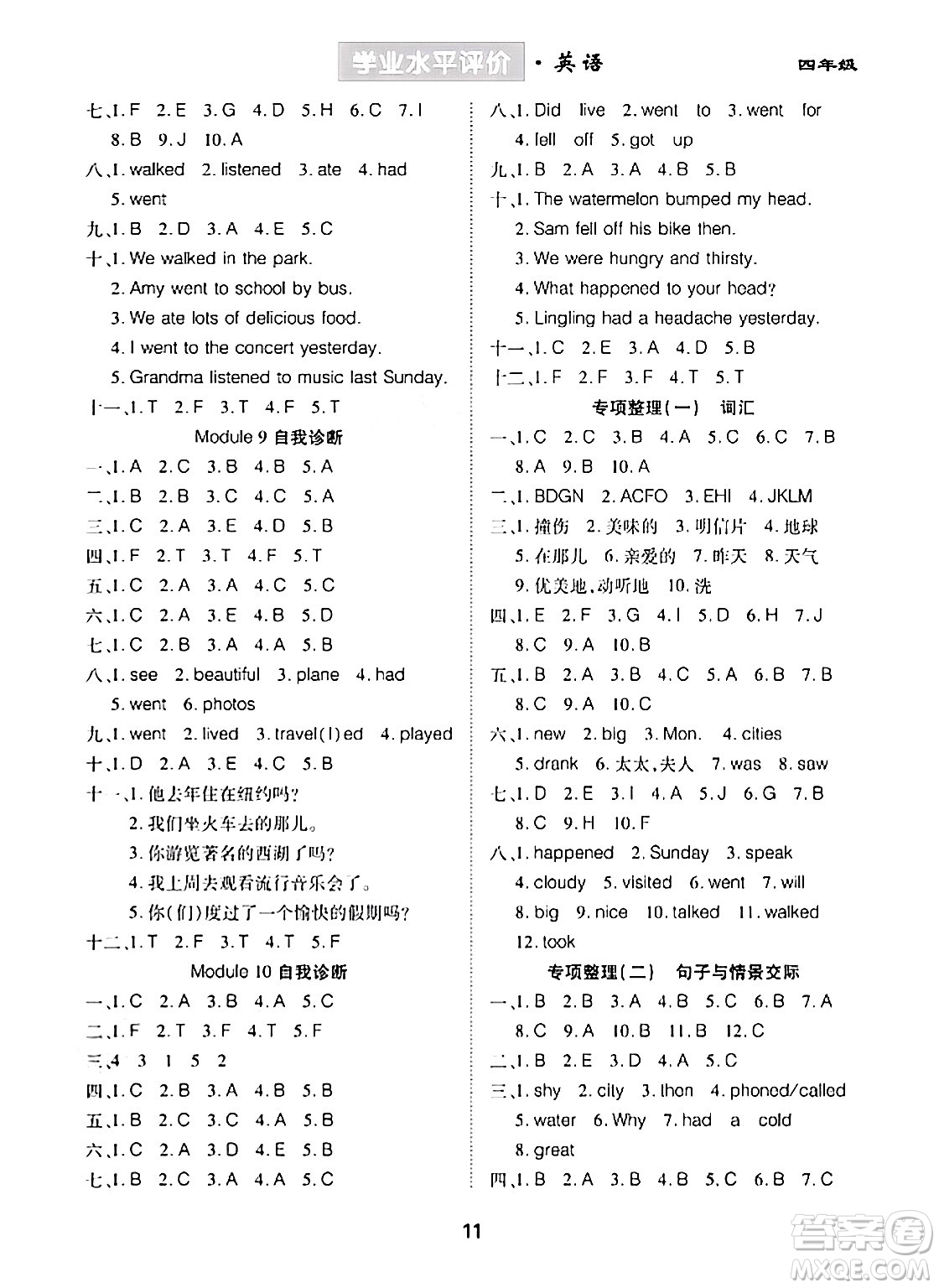 崇文書局2024年春學(xué)業(yè)水平評(píng)價(jià)核心素養(yǎng)提升專練四年級(jí)英語下冊(cè)外研版答案
