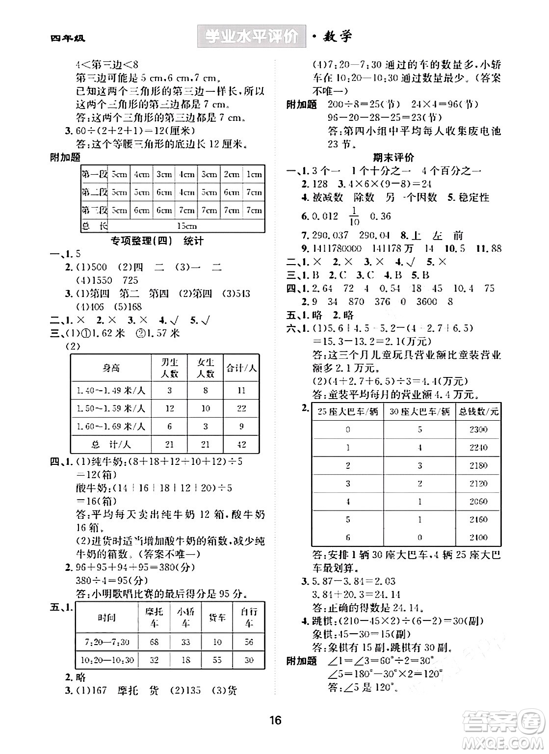 崇文書局2024年春學(xué)業(yè)水平評價核心素養(yǎng)提升專練四年級數(shù)學(xué)下冊人教版答案