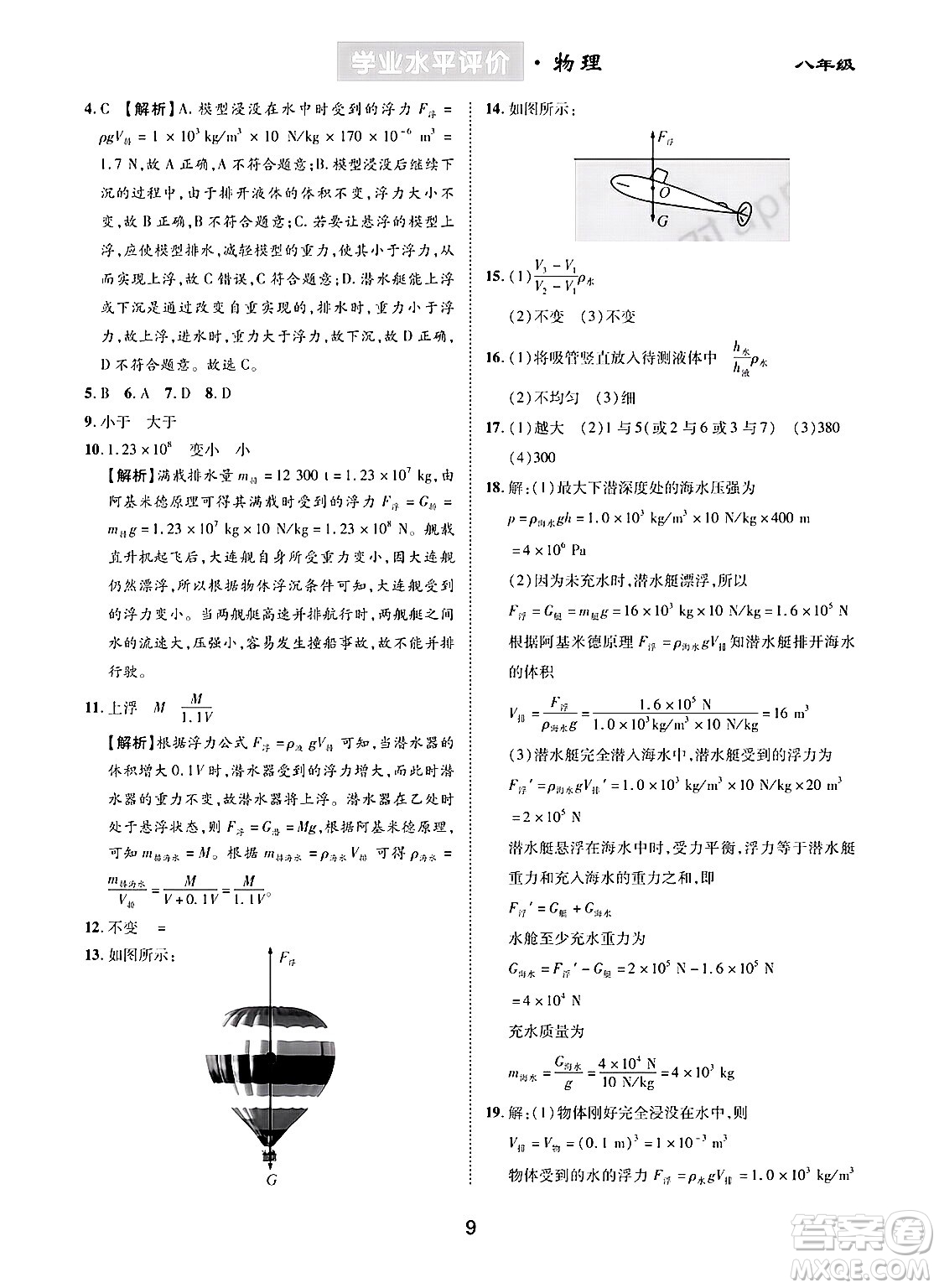 崇文書局2024年春學(xué)業(yè)水平評(píng)價(jià)核心素養(yǎng)提升專練八年級(jí)物理下冊(cè)人教版答案