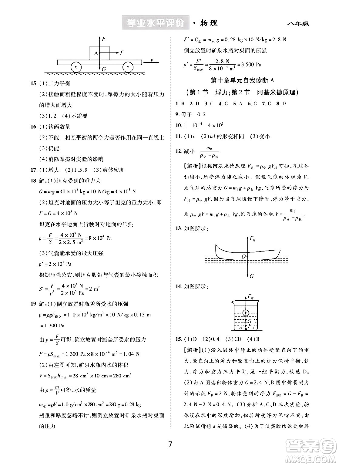 崇文書局2024年春學(xué)業(yè)水平評(píng)價(jià)核心素養(yǎng)提升專練八年級(jí)物理下冊(cè)人教版答案