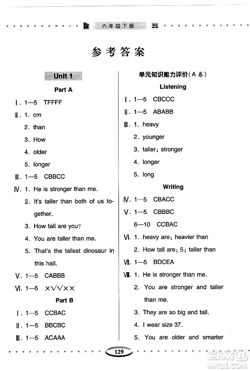 青島出版社2024年春智慧學(xué)習(xí)六年級英語下冊通用版答案
