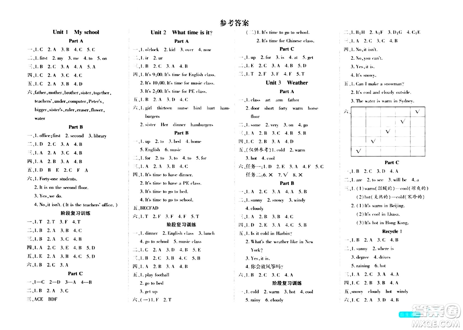 陽(yáng)光出版社2024年春自主課堂四年級(jí)英語(yǔ)下冊(cè)人教PEP版答案