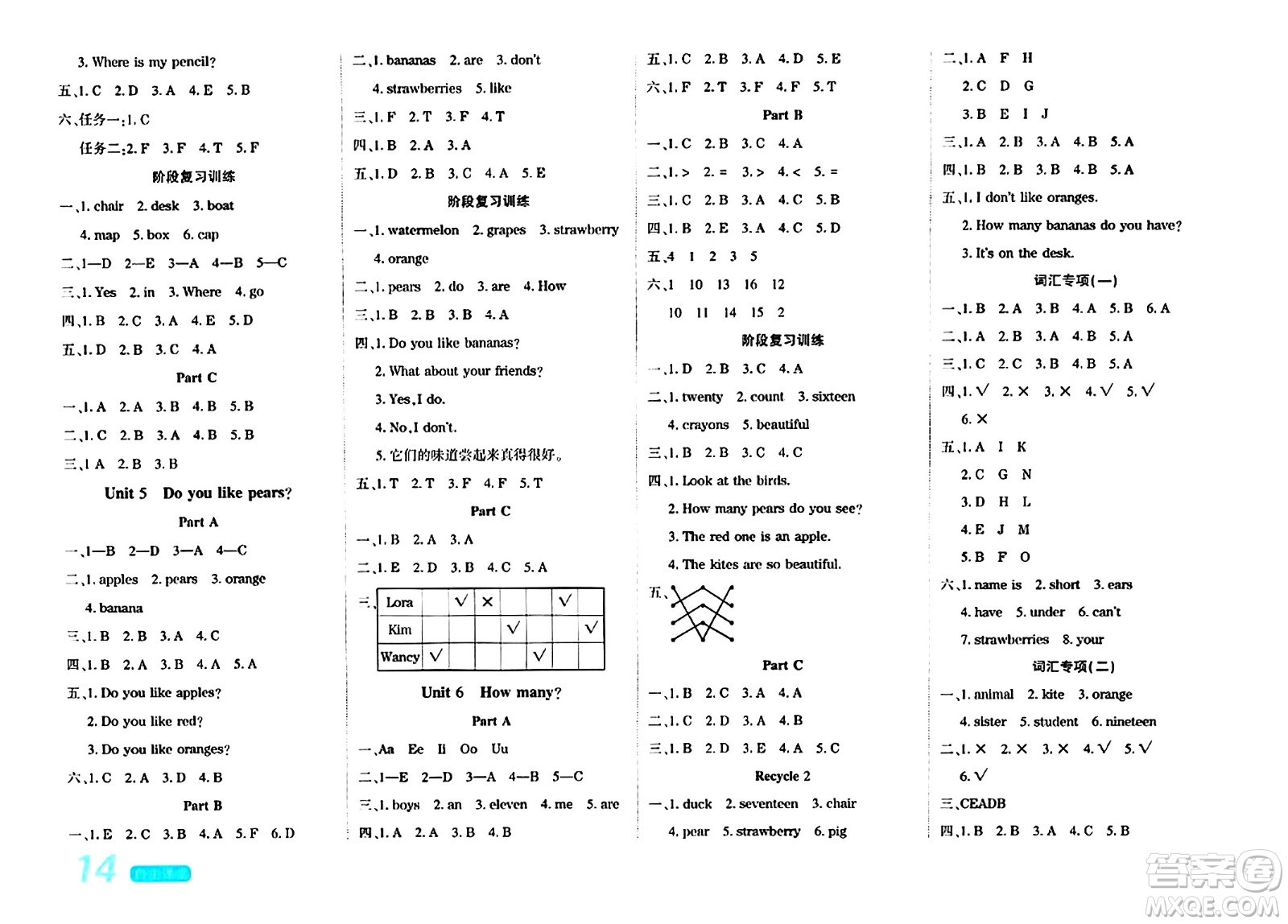 陽(yáng)光出版社2024年春自主課堂三年級(jí)英語(yǔ)下冊(cè)人教PEP版答案