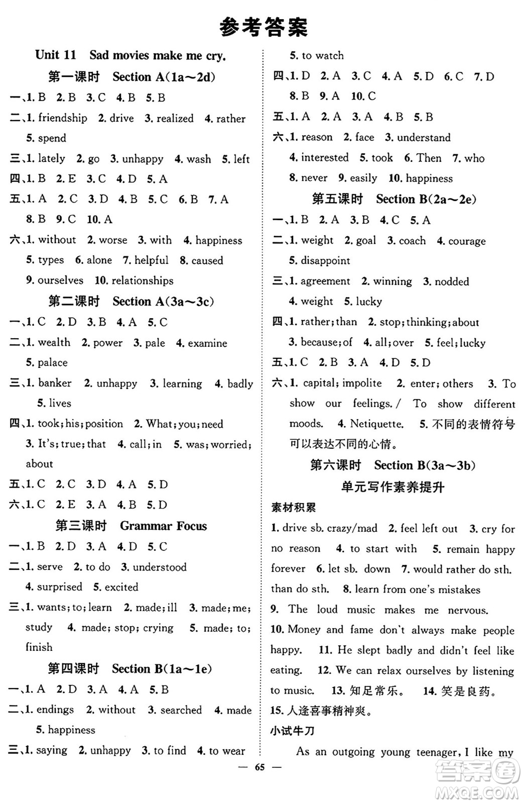 天津科學(xué)技術(shù)出版社2024年春名校智慧智慧學(xué)堂九年級(jí)英語下冊(cè)人教版答案