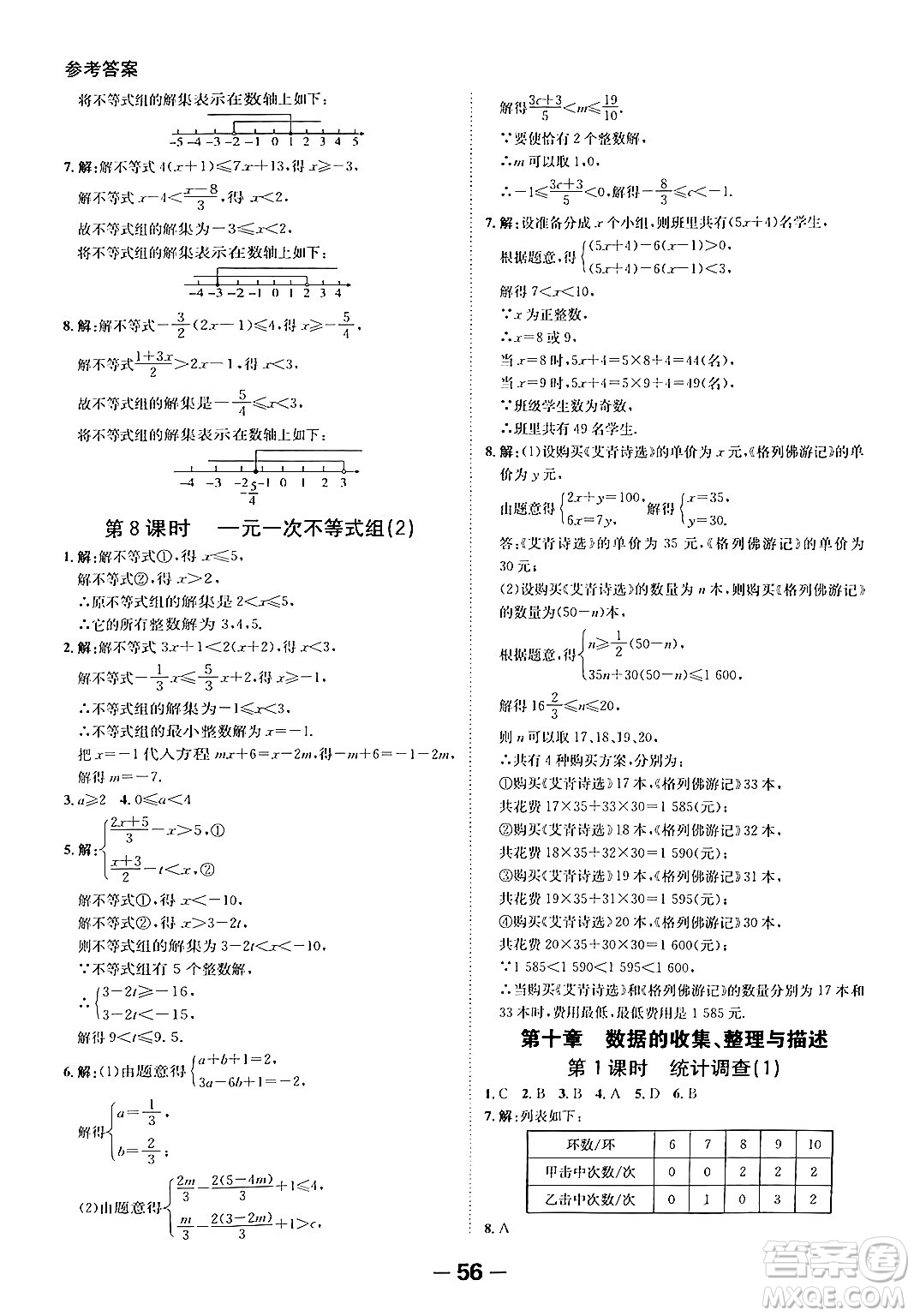 延邊大學出版社2024年春全程突破初中同步導學案七年級數學下冊人教版答案