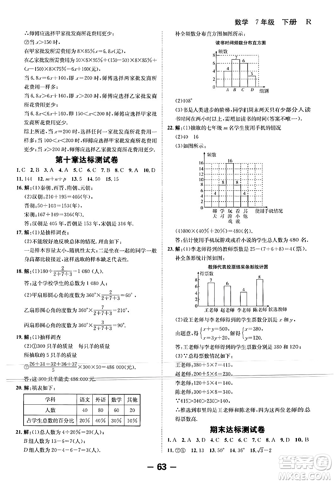 延邊大學出版社2024年春全程突破初中同步導學案七年級數學下冊人教版答案