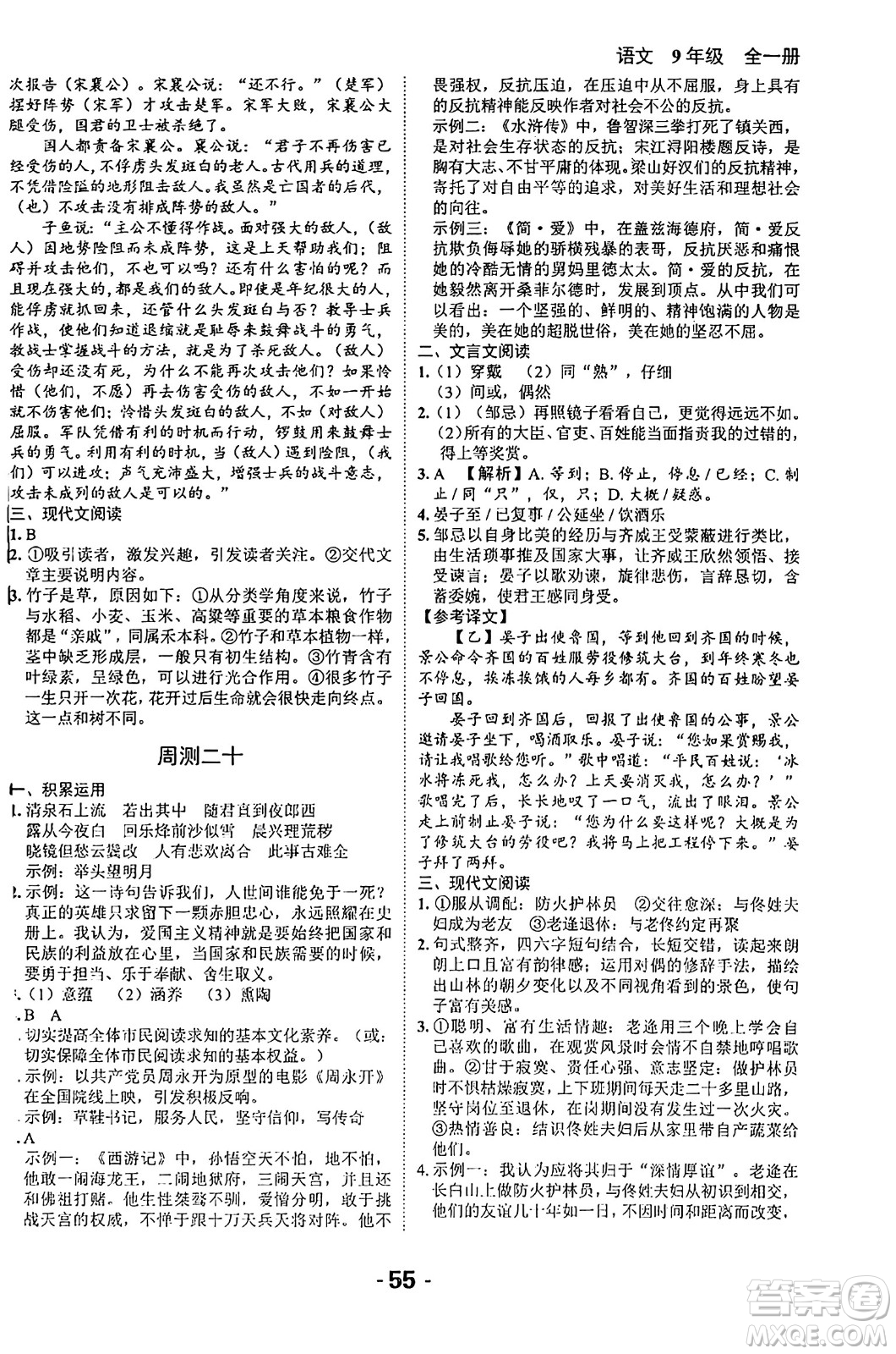 延邊大學出版社2024年春全程突破初中同步導學案九年級語文下冊北師大版答案