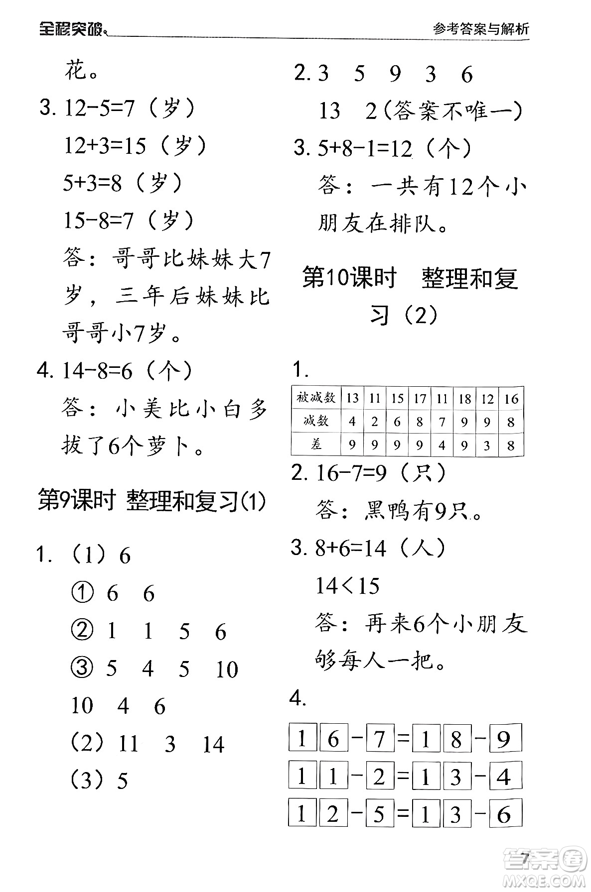 北方婦女兒童出版社2024年春全程突破一年級(jí)數(shù)學(xué)下冊(cè)人教版答案