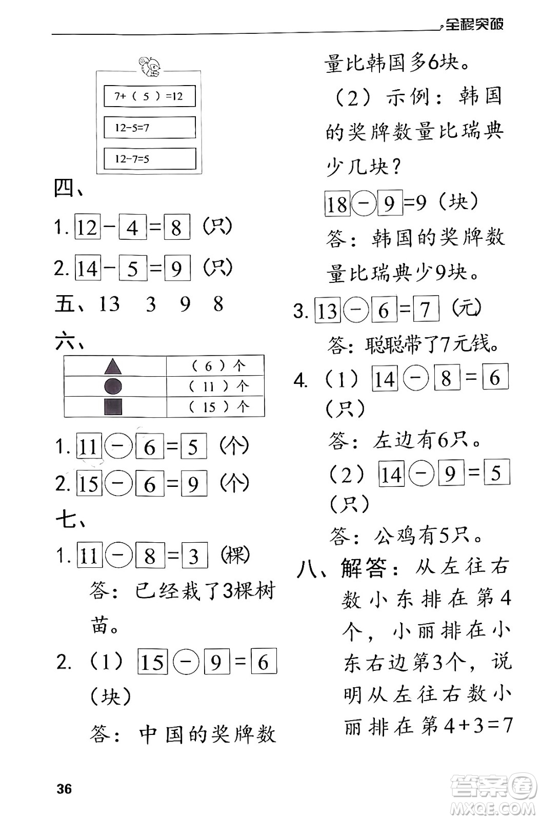 北方婦女兒童出版社2024年春全程突破一年級(jí)數(shù)學(xué)下冊(cè)人教版答案