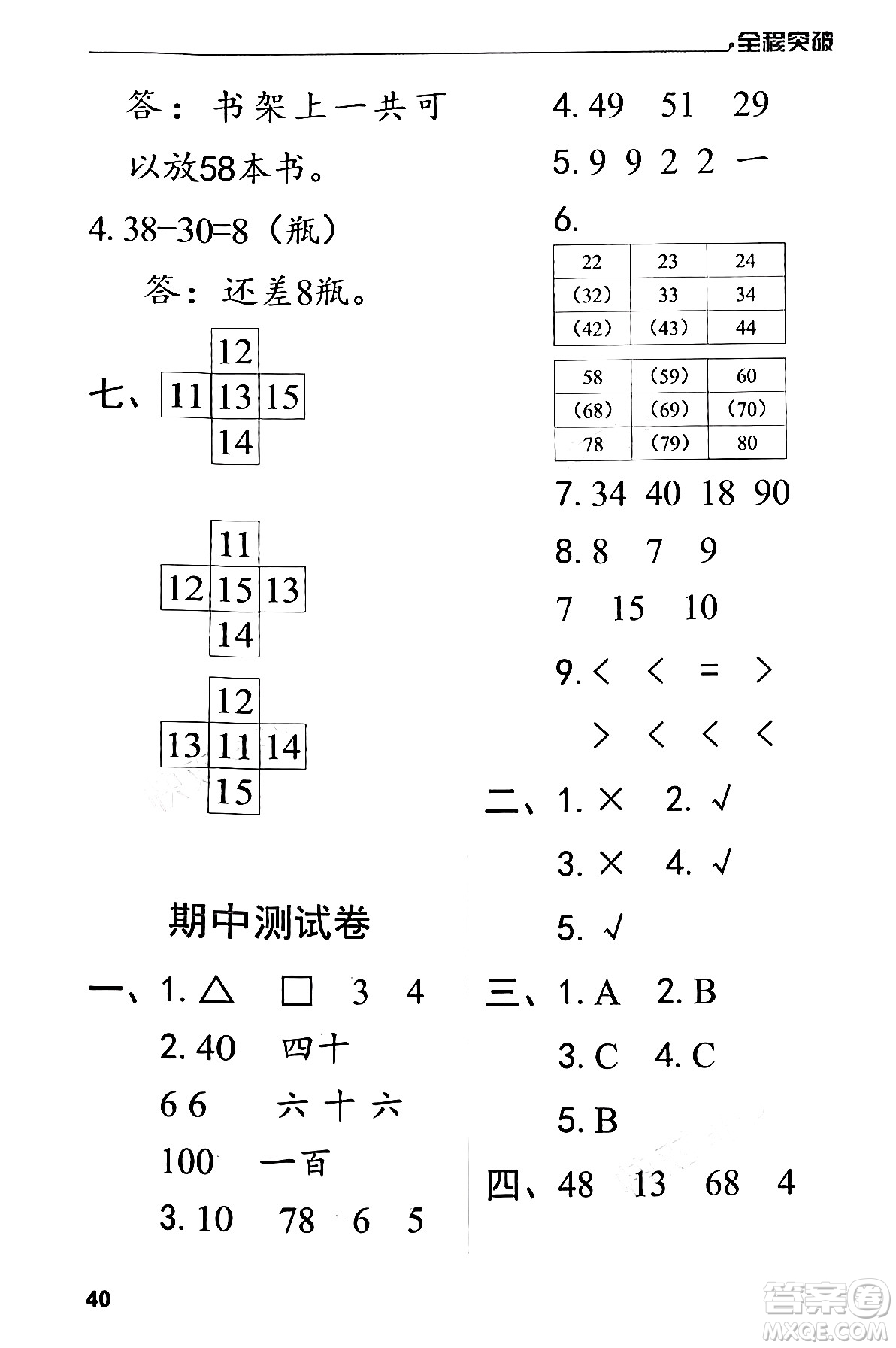 北方婦女兒童出版社2024年春全程突破一年級(jí)數(shù)學(xué)下冊(cè)人教版答案