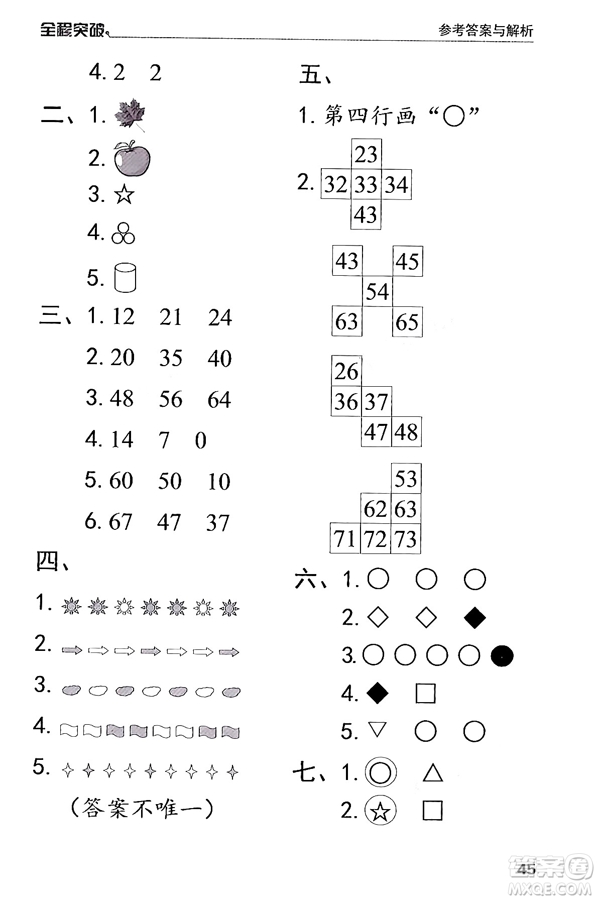 北方婦女兒童出版社2024年春全程突破一年級(jí)數(shù)學(xué)下冊(cè)人教版答案