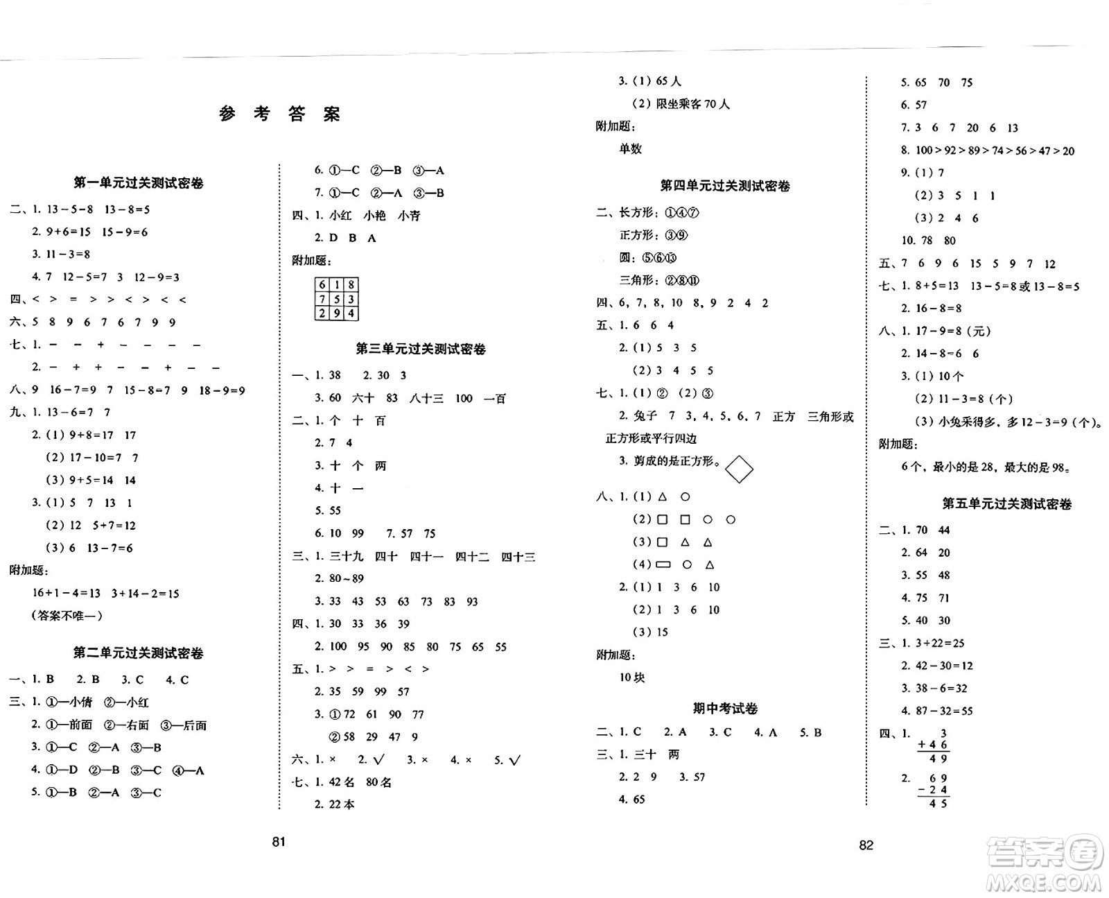 長(zhǎng)春出版社2024年春期末沖刺100分完全試卷一年級(jí)數(shù)學(xué)下冊(cè)北師大版答案